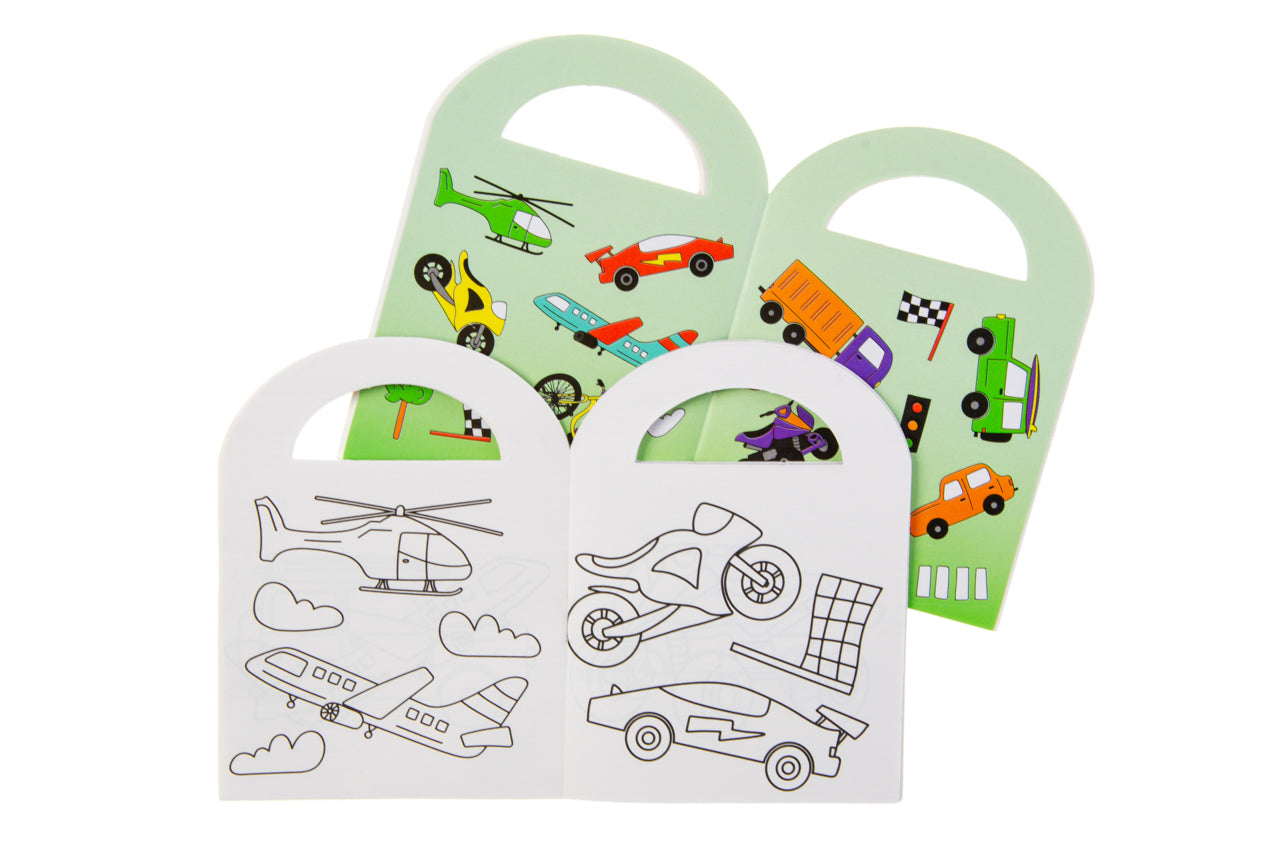 Pack of 48 Vehicles Coloring Mini Books with Stickers