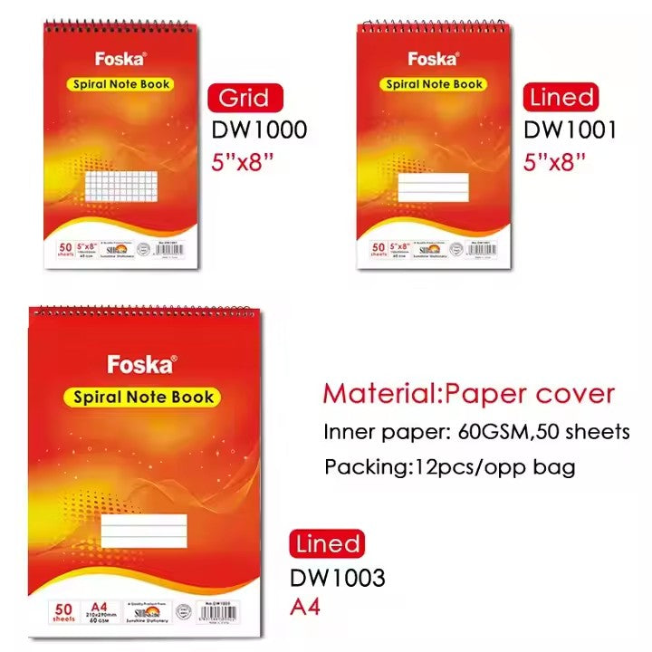 50 Sheets Lined Spiral Notebook 5"x8"