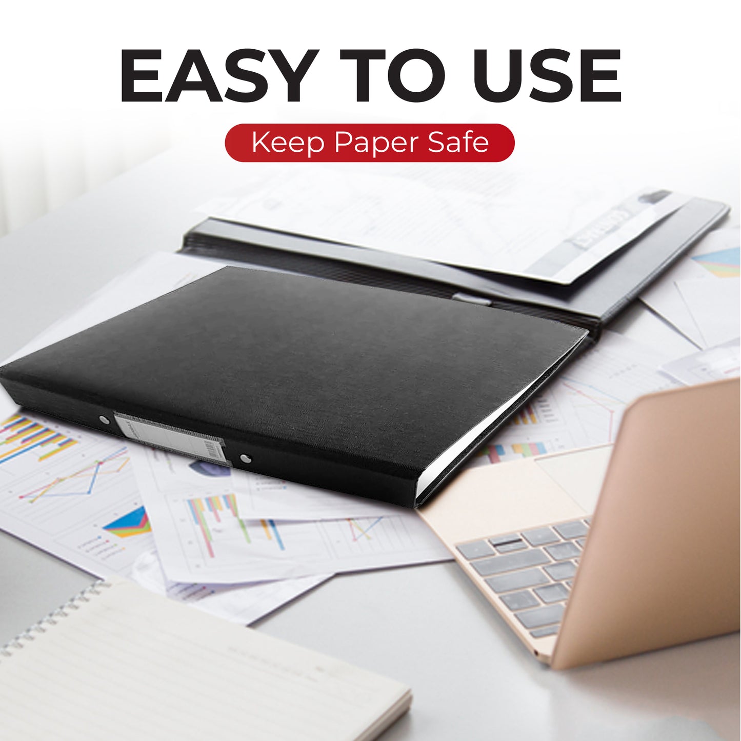 Pack of 3 A4 Black Paper Over Board Ring Binders by Janrax