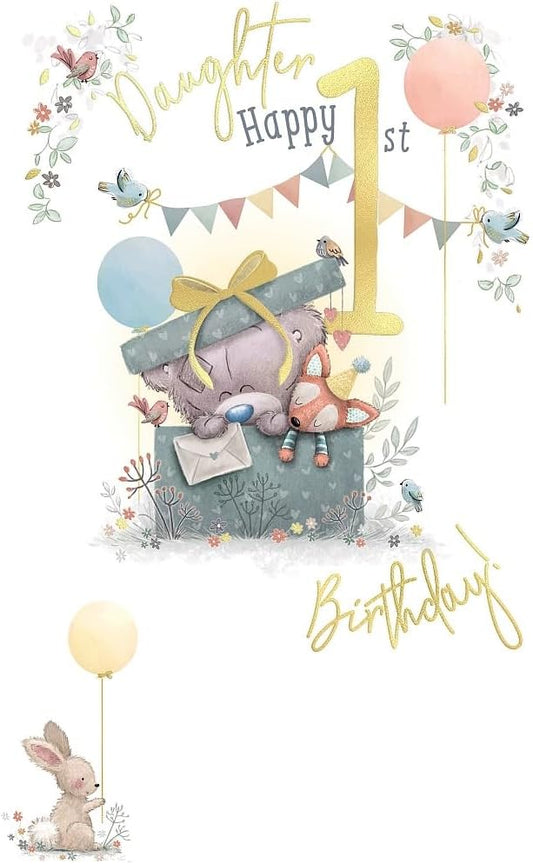 Bear in Gift Box Daughter 1st Birthday Card