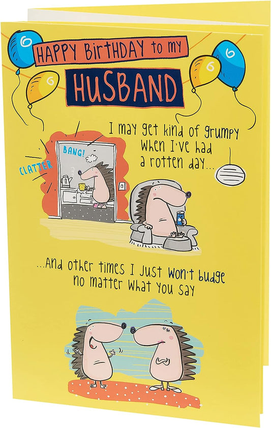 Cute Funny Design with Hedgehogs and Verse Husband Birthday Card