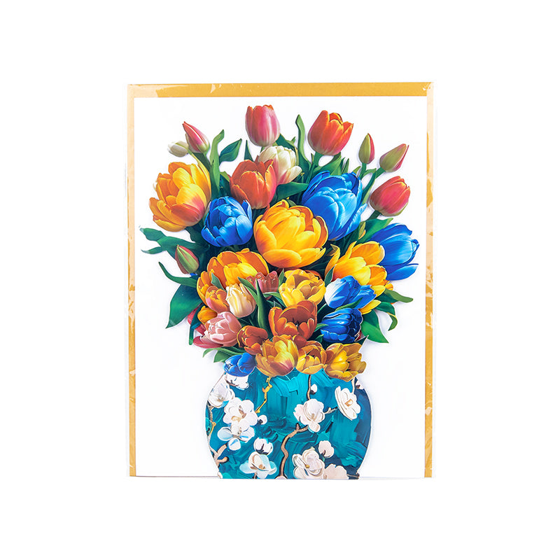 Tulip Harmony 3D Pop Up Vase Greeting Card - Birthday Anniversary Mother's Valentine's Day