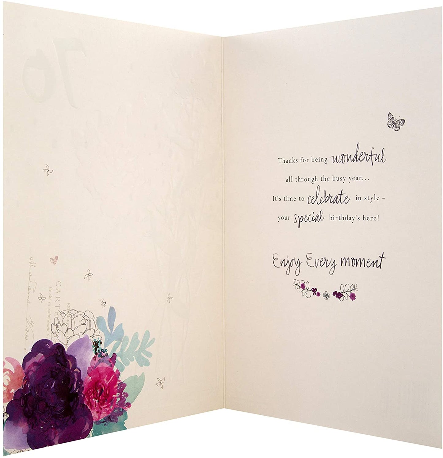 70th Birthday Card Classic Embossed Floral Design