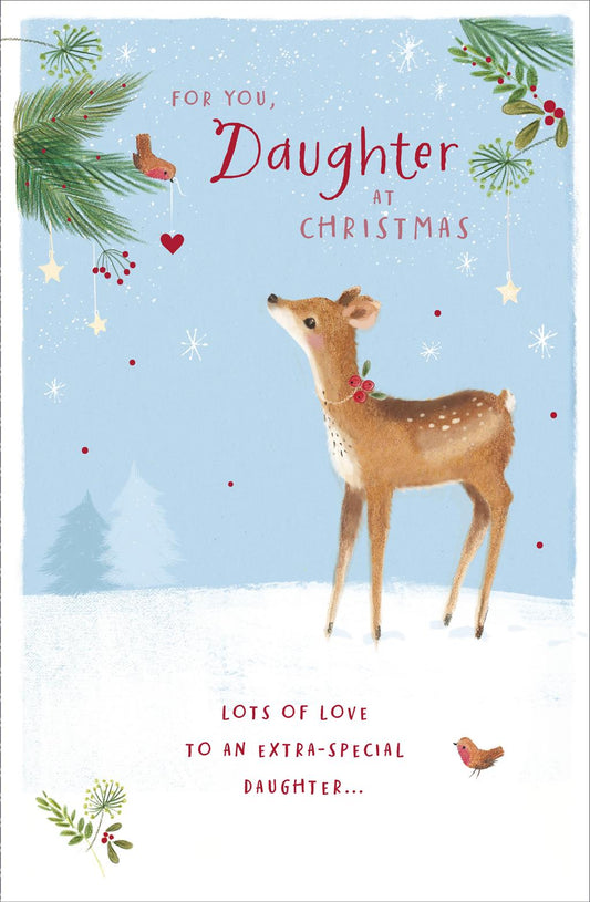 Daughter at Christmas Deer in The Snow Card 