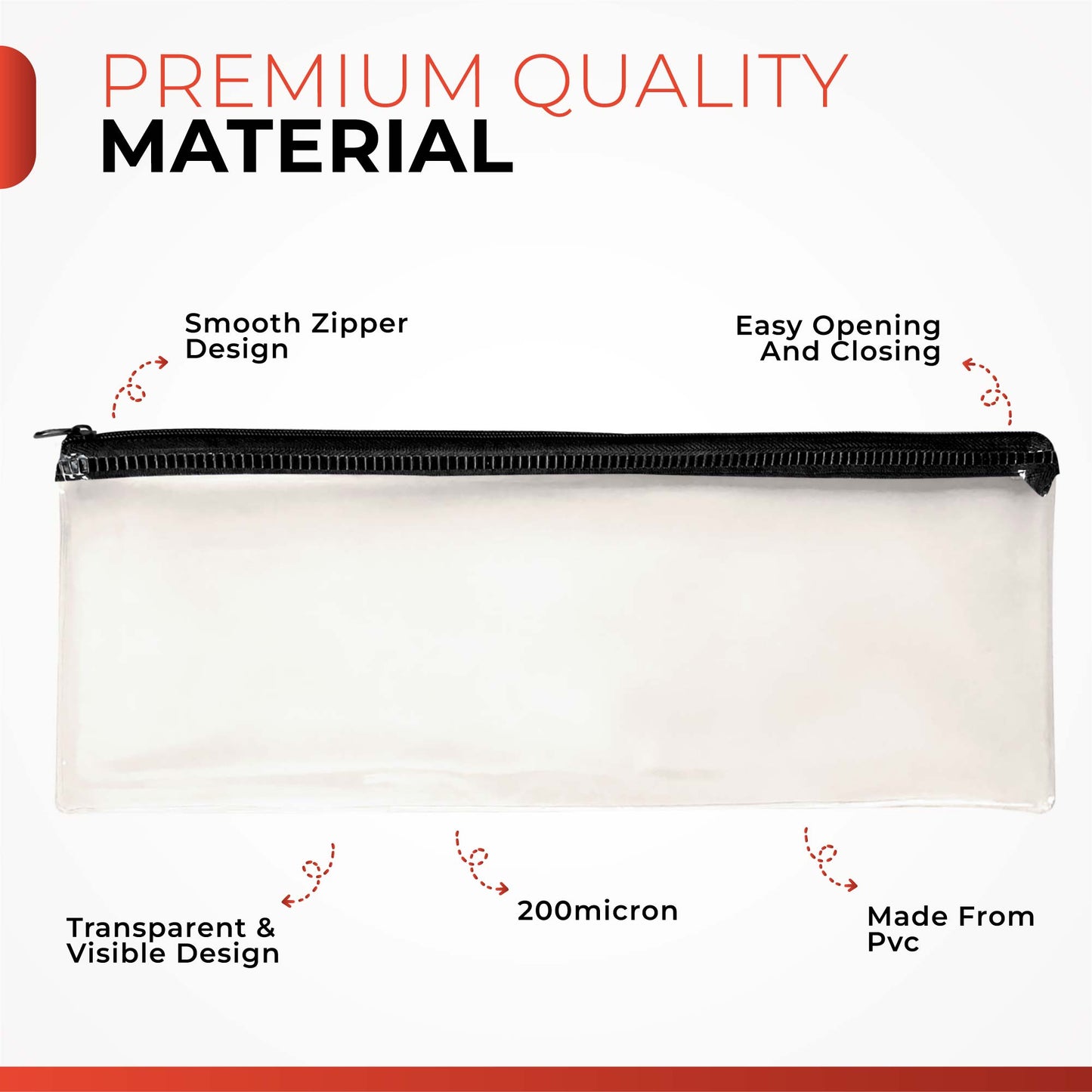 Pack of 2 Janrax 13x5" White Zip Clear Exam Pencil Cases