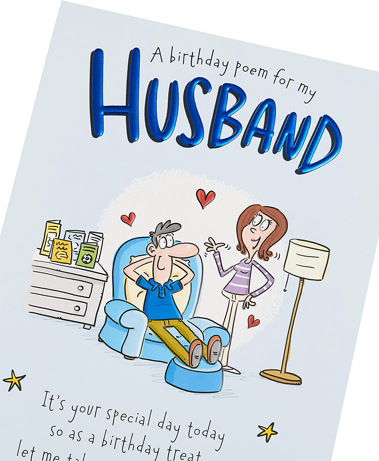 Funny Cartoon Design With Sentimental Poem Husband Birthday Card