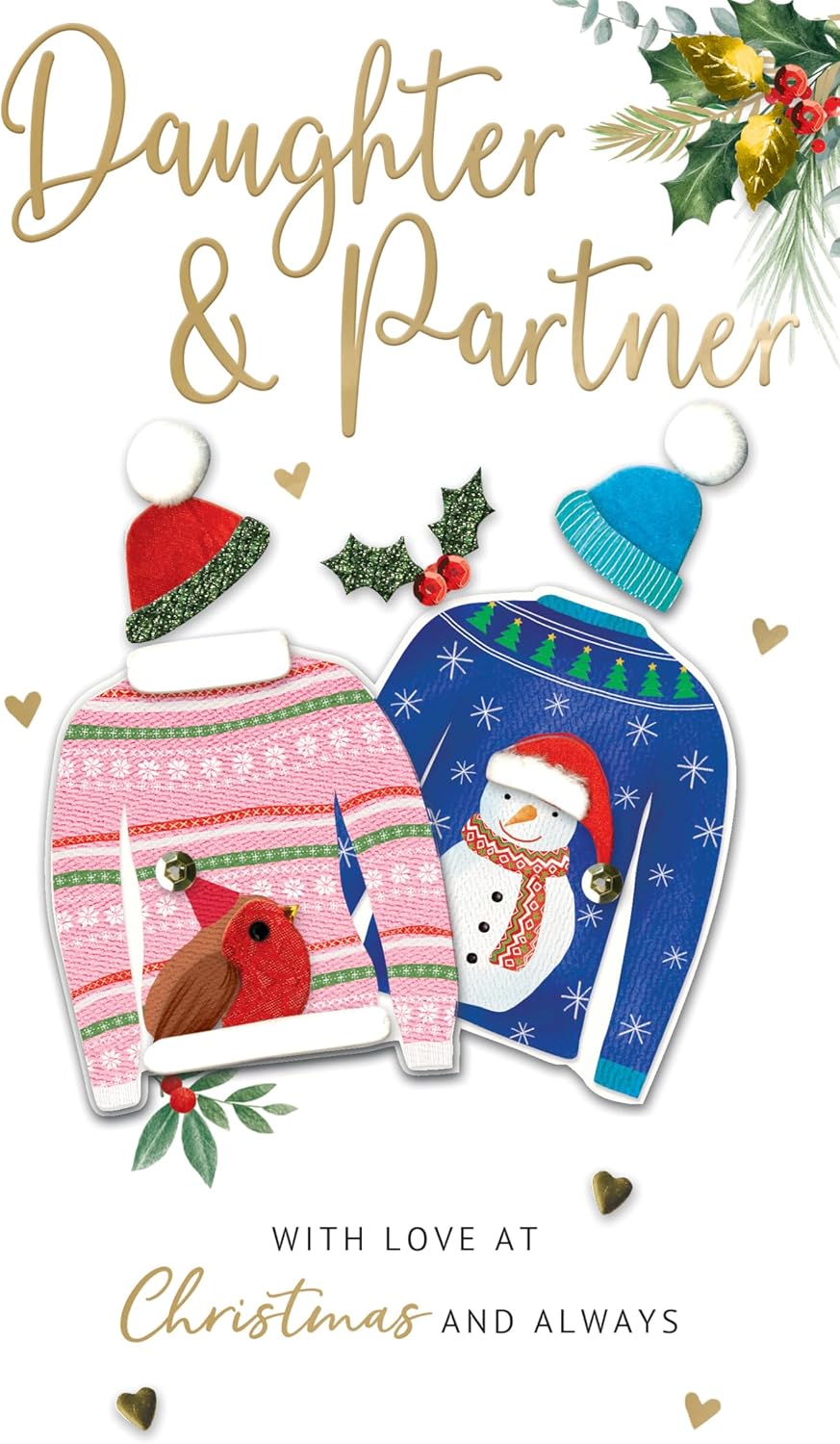 Hand-Finished Embellished Daughter & Her Partner Christmas Card