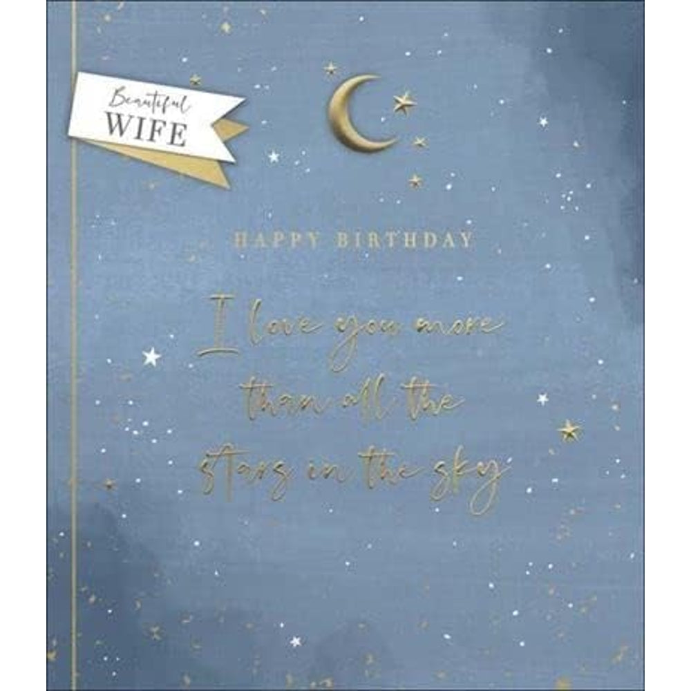'Stars in the Sky' with 3D Moon Embellishment Wife Birthday Card Eco-Friendly