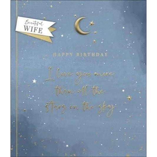 'Stars in the Sky' with 3D Moon Embellishment Wife Birthday Card Eco-Friendly