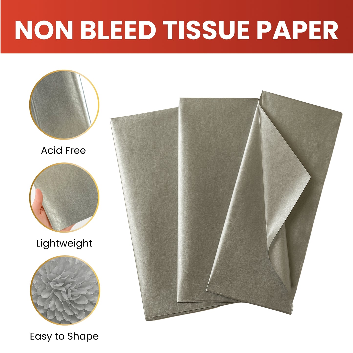 Pack of 800 Metallic Silver Acid Free 50 x 70cm Tissue Paper Sheets