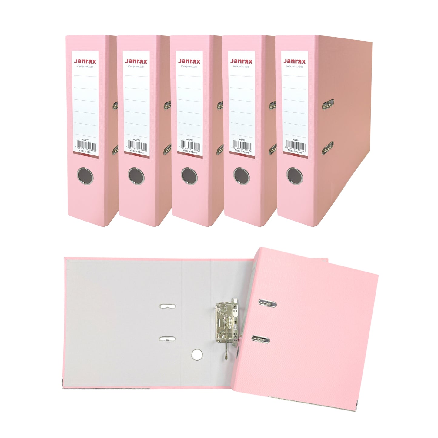 Pack of 5 A4 Pastel Pink Paperbacked Lever Arch Files by Janrax