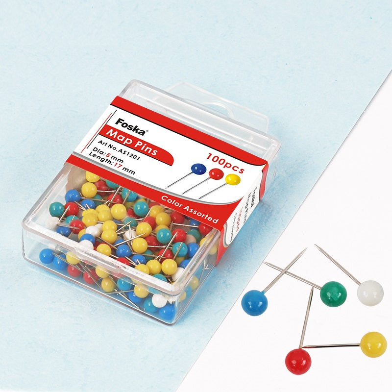 10x Pack of 100 Assorted Colour Map Pins 5mm