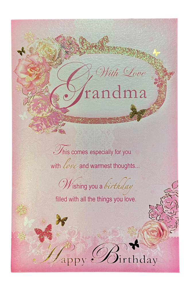 Grandma Pink Floral Design Warm Verse Birthday Card