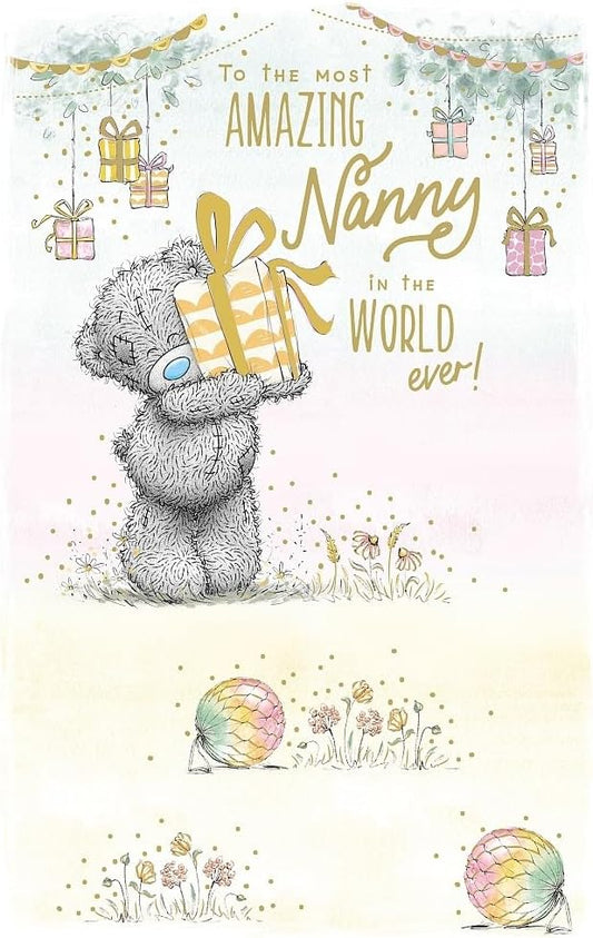 Bear Holding Gift Nanny Birthday Card
