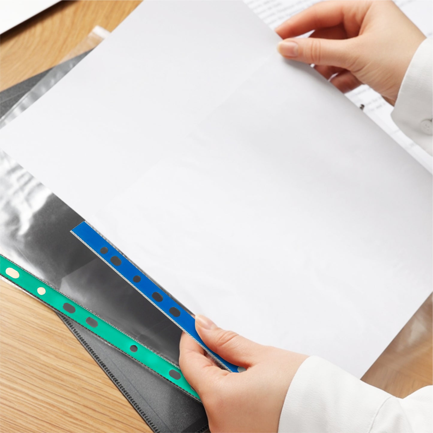 Pack of 125 A4 Punched Pockets with Assorted Coloured Reinforced Strip