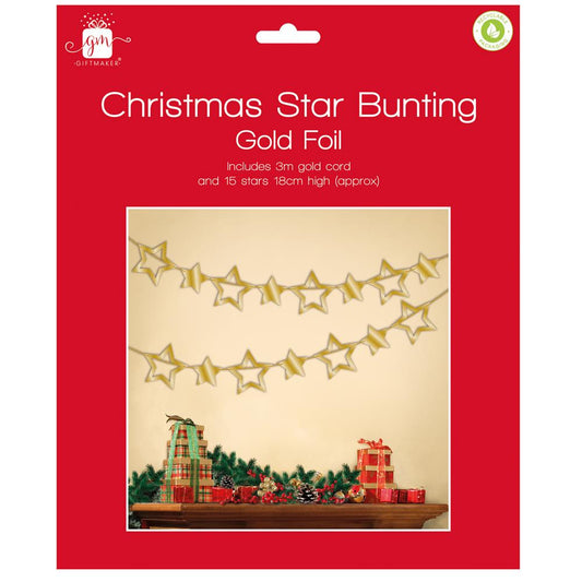3m Christmas Gold Star Hanging Bunting