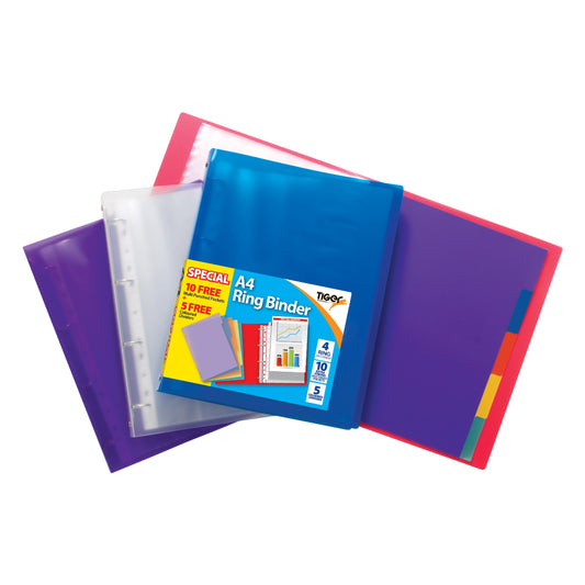 Ringbinder Size A4 with 10 Multi Punched Pockets and 1 Coloured Divider