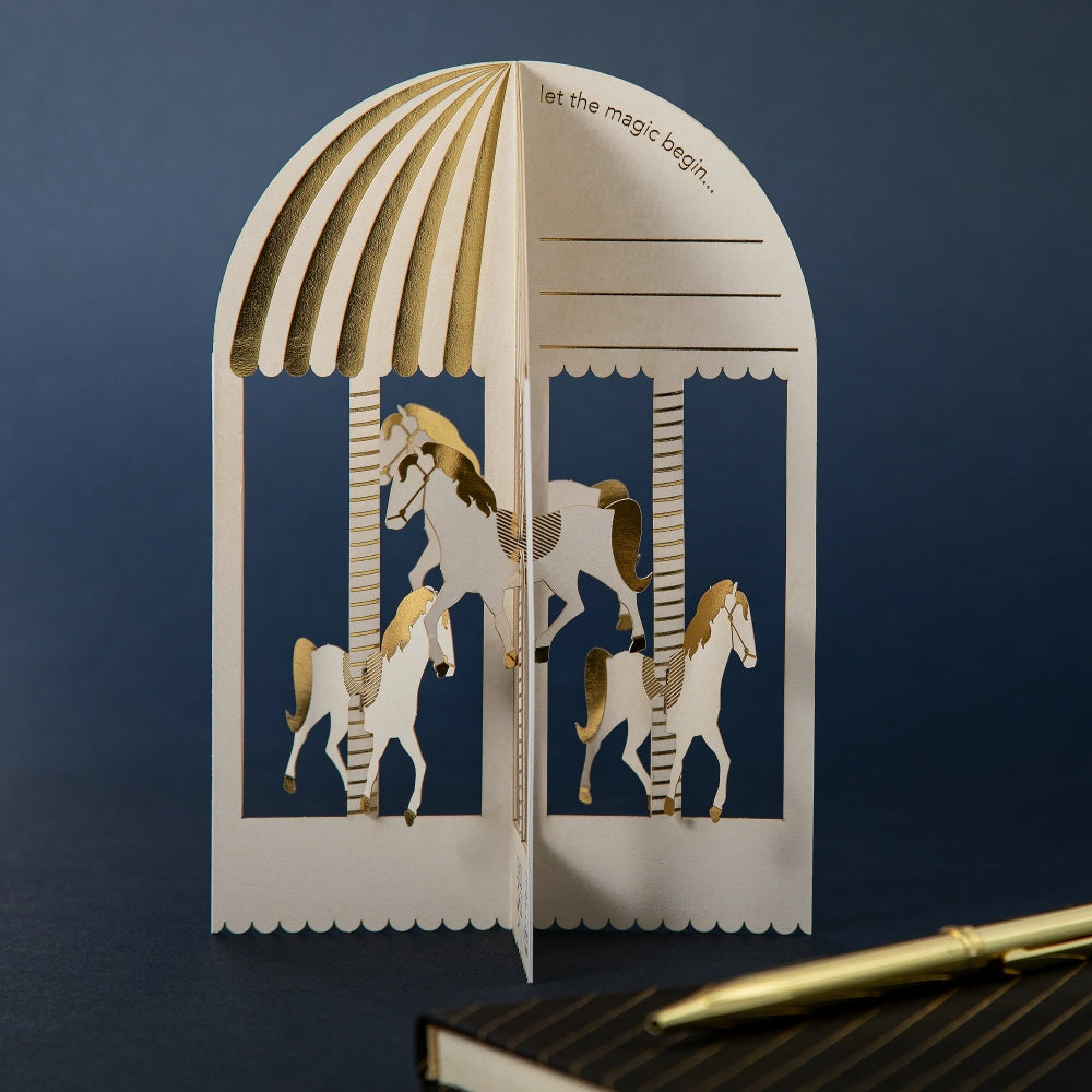 Pop Up 3D Vintage Carousel Greeting Card Paper Fables
