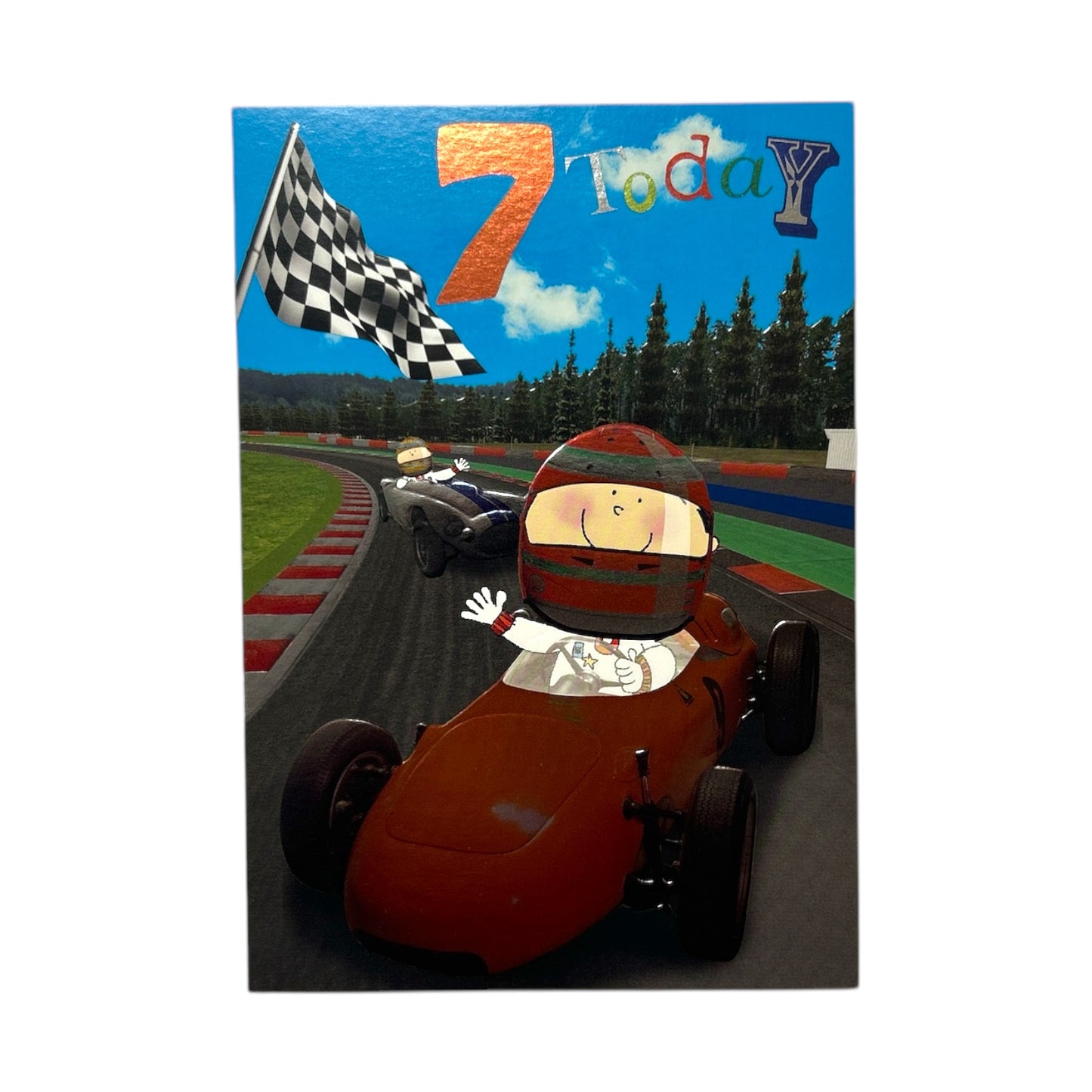 Age 7 Male Juvenile Racing Car Design Birthday Card