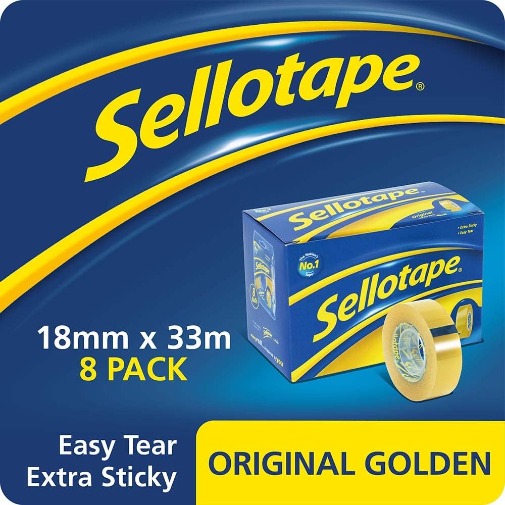Box of 8 Sellotape Original Golden Sticky Tapes 18mmx33m