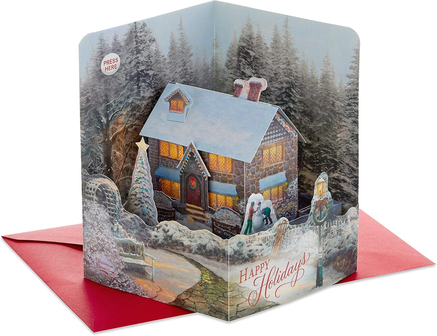 Snowy Cottage with Deck the Halls Sound Happy Holidays Musical Christmas Card