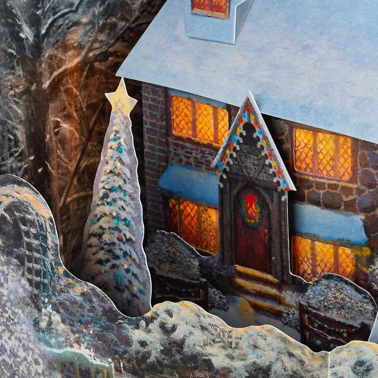 Snowy Cottage with Deck the Halls Sound Happy Holidays Musical Christmas Card