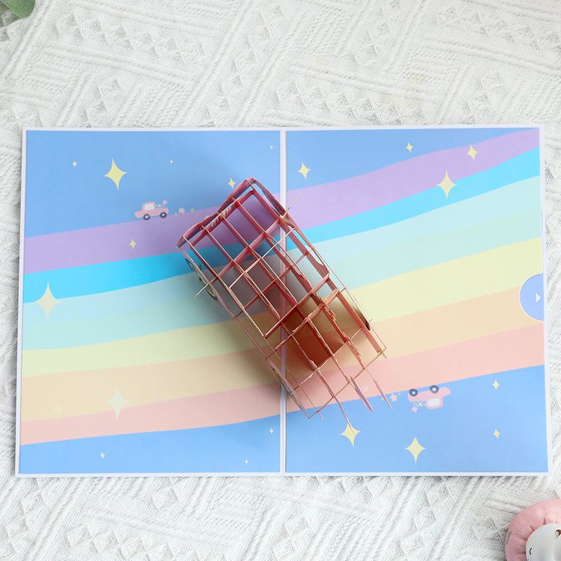 Love Express Pink Car 3D Pop Up Greeting Card - Wedding Valentine's Day Anniversary