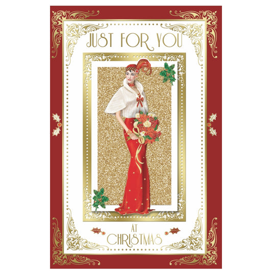 Just For You Lady With Bunch of Flower Design Christmas Card