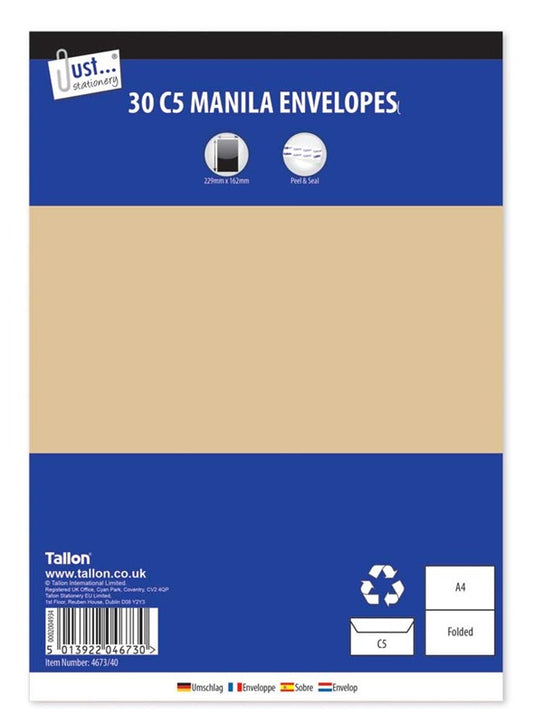 Pack of 30 C5 Peel & Seal Manila Envelopes