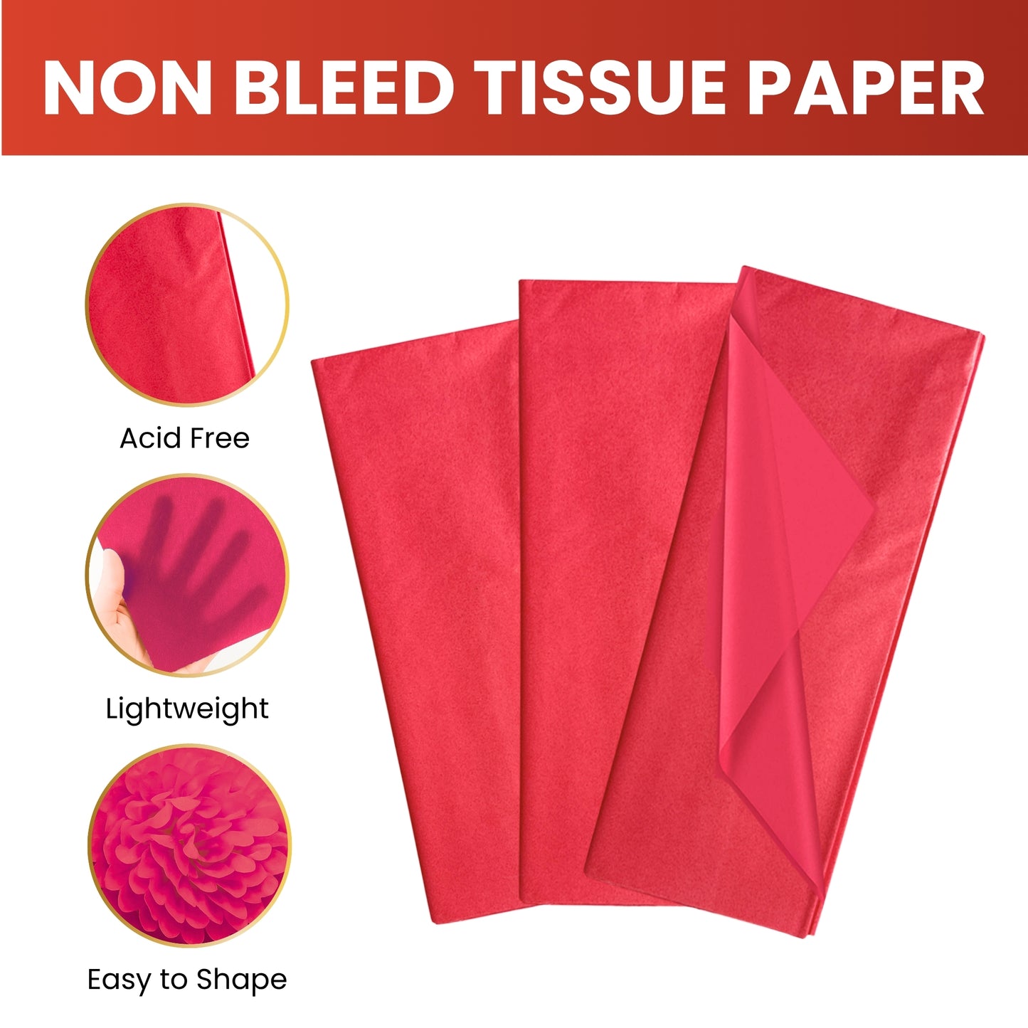 Pack of 800 Cerise Acid Free 50 x 70cm Tissue Paper Sheets