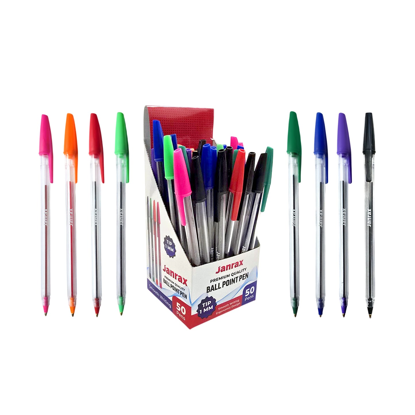 Box of 50 Assorted Ballpoint Pens Smooth Glide by Janrax