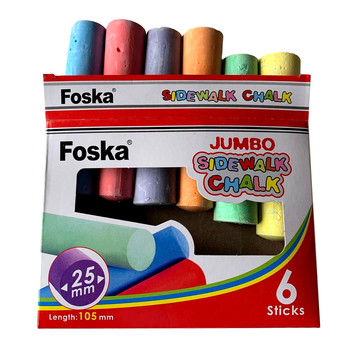 6x Pack of 6 Assorted Colour Jumbo Sidewalk Chalk