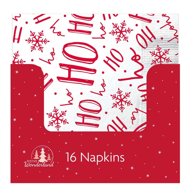 Pack of 16 Christmas Ho Ho Design Paper Napkins