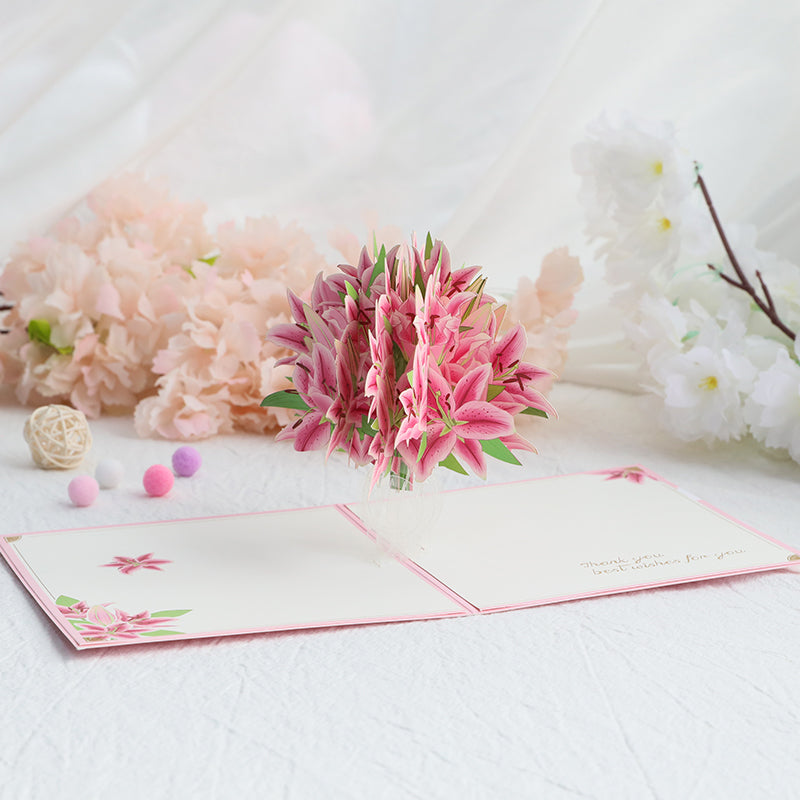 Pink Lily Grace Pop-Up Greeting Card - Birthday Mother's Day Thank You
