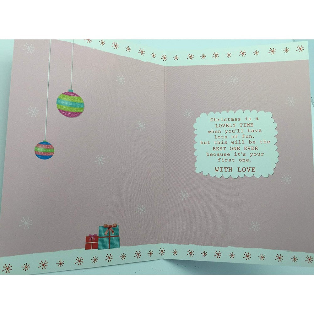 Girls 1st Cute Christmas Greeting Card First Xmas 1 baby Keepsake Gift