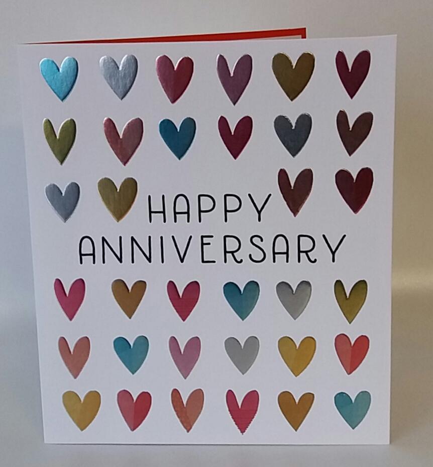 Happy Anniversary Card Colourful Hearts With A Foiled Finish