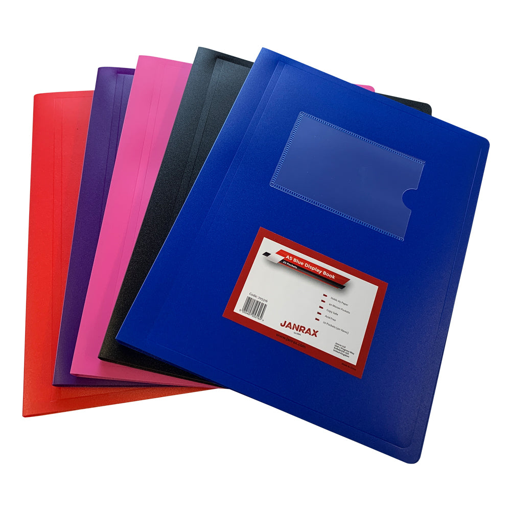 Pack of 5 A5 20 Pocket Black Flexible Cover Display Books