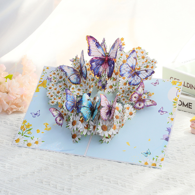 Flower & Butterfly Blue 3D Pop Up Greeting Card