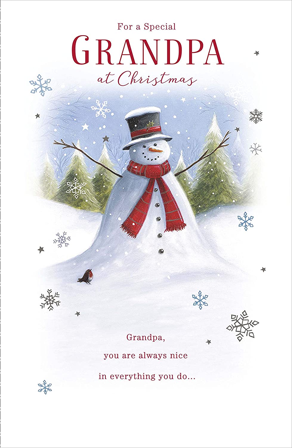 Grandpa Christmas Card Santa and Snowman