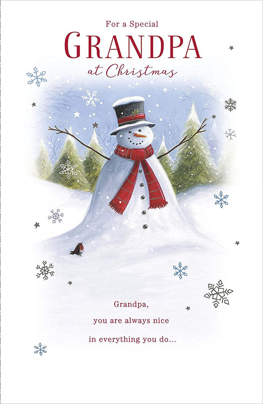 Grandpa Christmas Card Santa and Snowman 