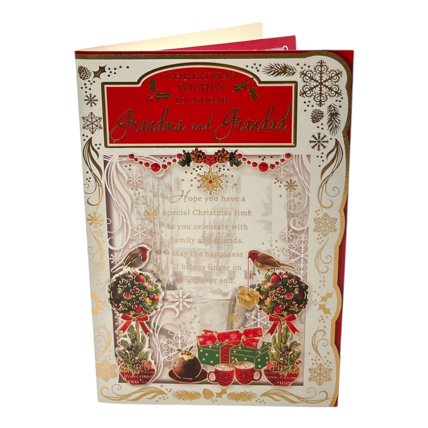 To a Dear Grandma and Grandad Best Wishes Classic Design Christmas Card