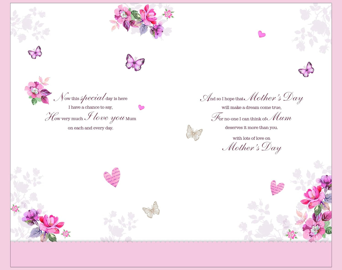 Butterflies And Heart With Gems and Bow To Mum Luxury Handmade Mother's Day Card