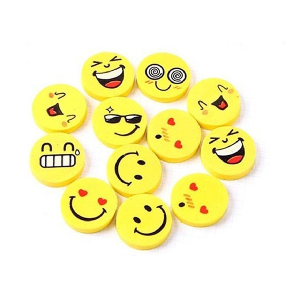 Pack of 4 Assorted Design Eraser Smiley 25mm Novelty Stationery