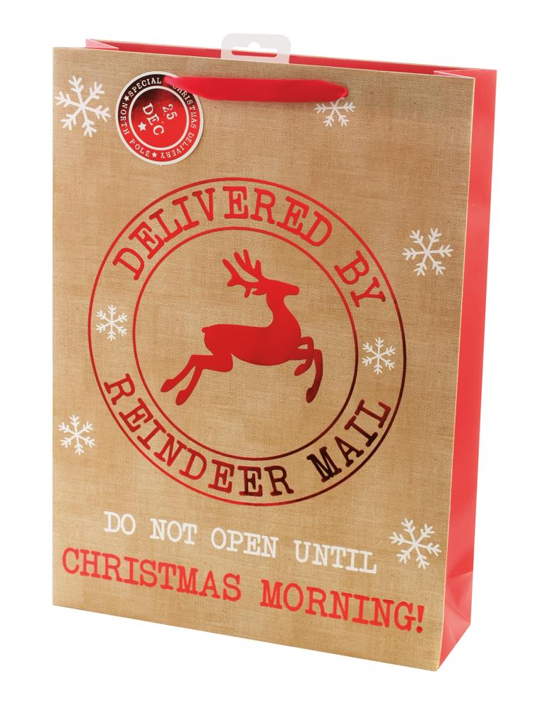 Pack of 6 Hessian Texture Design Extra Large Christmas Gift Bags