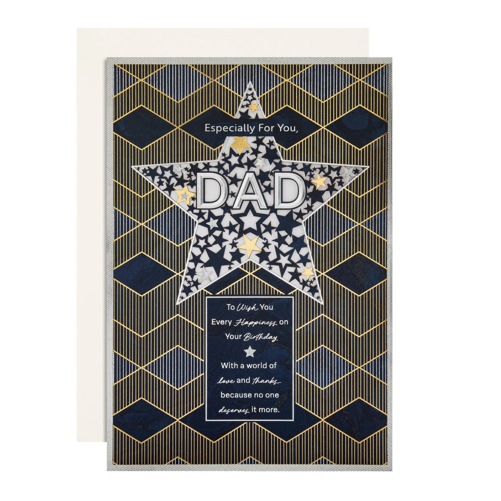 Dark Patterned Design with Star Dad Birthday Card