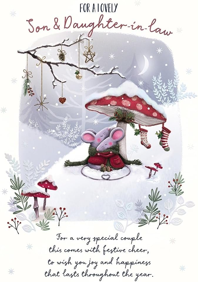 Mice Under Mushroom Son & Daughter in Law Christmas Card