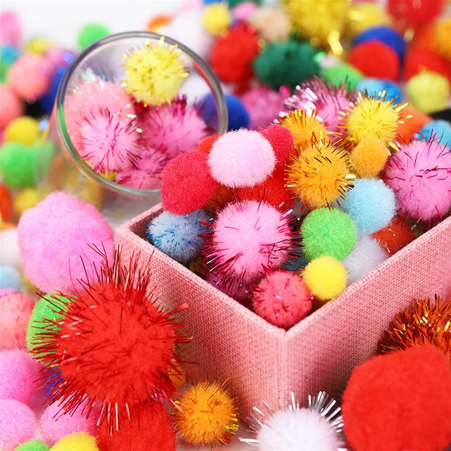 Bag of 65 Pieces 1.5cm Colorful Flash Pom Pom Balls