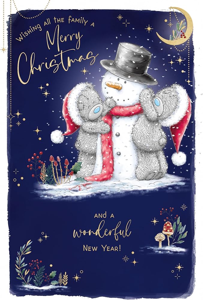 Bears Building Snowman For All The Family Christmas Card