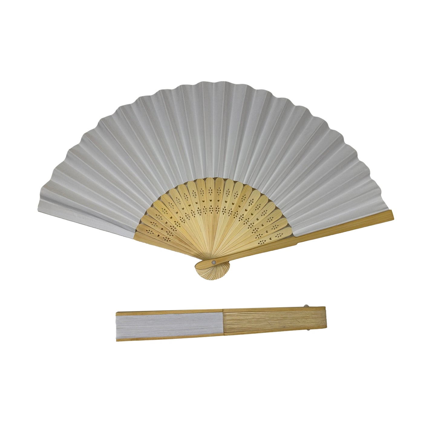 Pack of 10 White Paper Foldable Hand Held Bamboo Wooden Fans by Parev