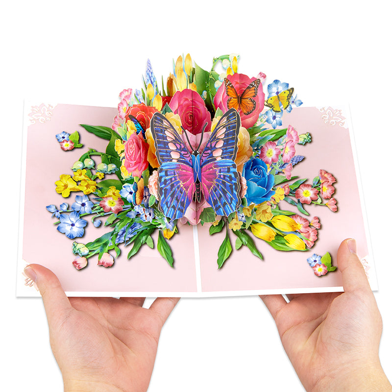 Wings of Joy Butterfly & Flower 3D Pop Up Greeting Card - Anniversary Mother's Valentine's Day